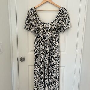 a new day Black and Cream Leaf Print Maxi Dress